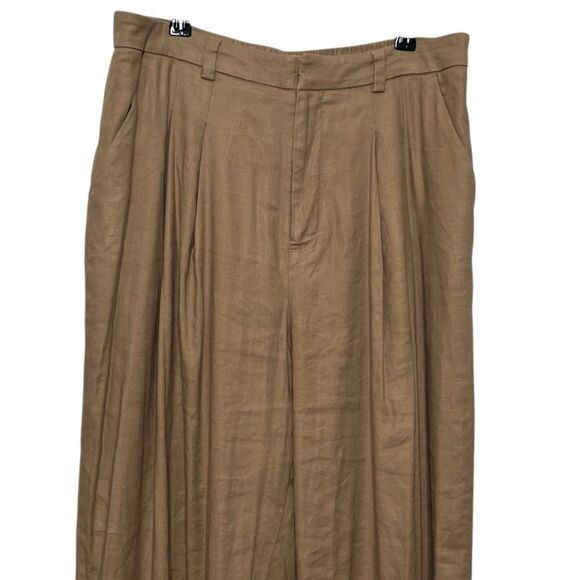 Anthropologie Maeve Avery Trousers Women’s Medium Tan Wide Leg Linen Blend - Picture 3 of 13